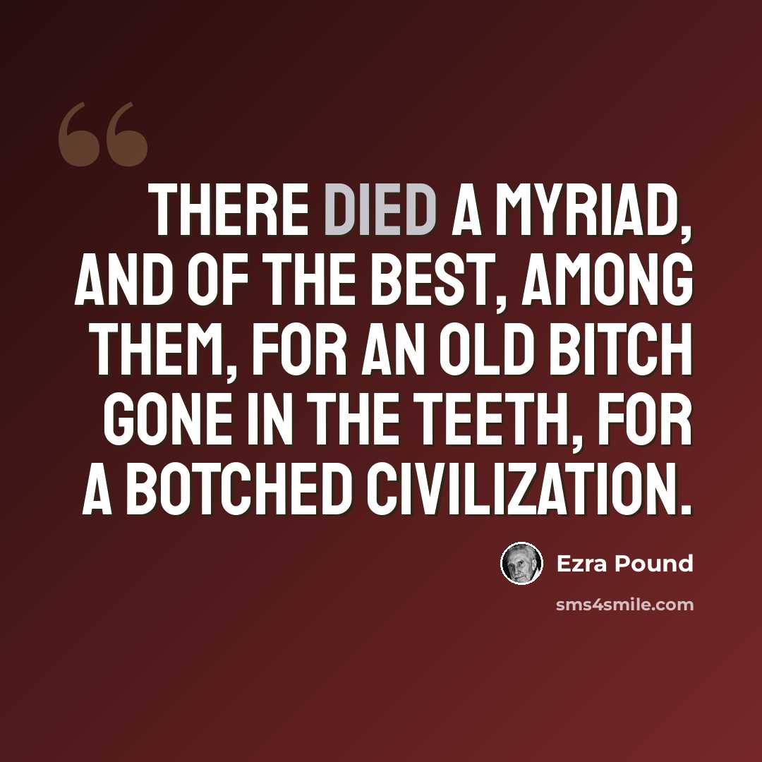 “There died a myriad, And of the best, among them, For an old bitch gone in the teeth, For a botched civilization.” quote by Ezra Pound