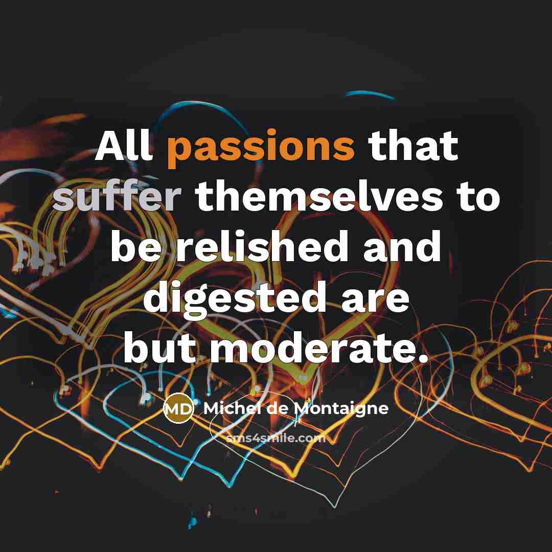 “All passions that suffer themselves to be relished and digested are but moderate.” quote by Michel de Montaigne