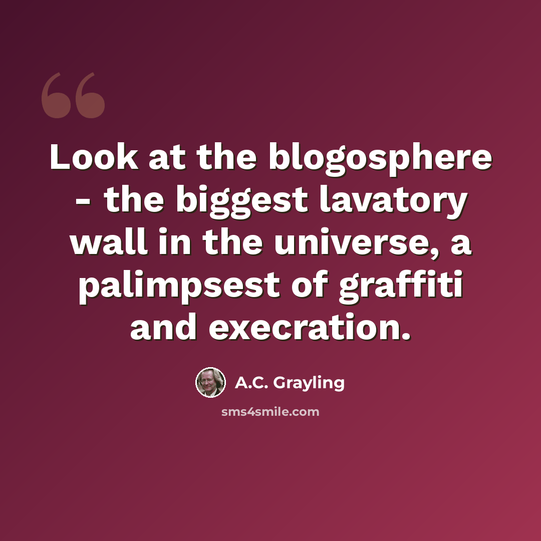 “Look at the blogosphere - the biggest lavatory wall in the universe, a palimpsest of graffiti and execration.” quote by A.C. Grayling