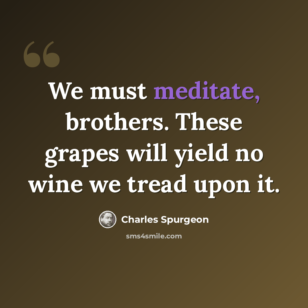 “We must meditate, brothers. These grapes will yield no wine we tread upon it.” quote by Charles Spurgeon