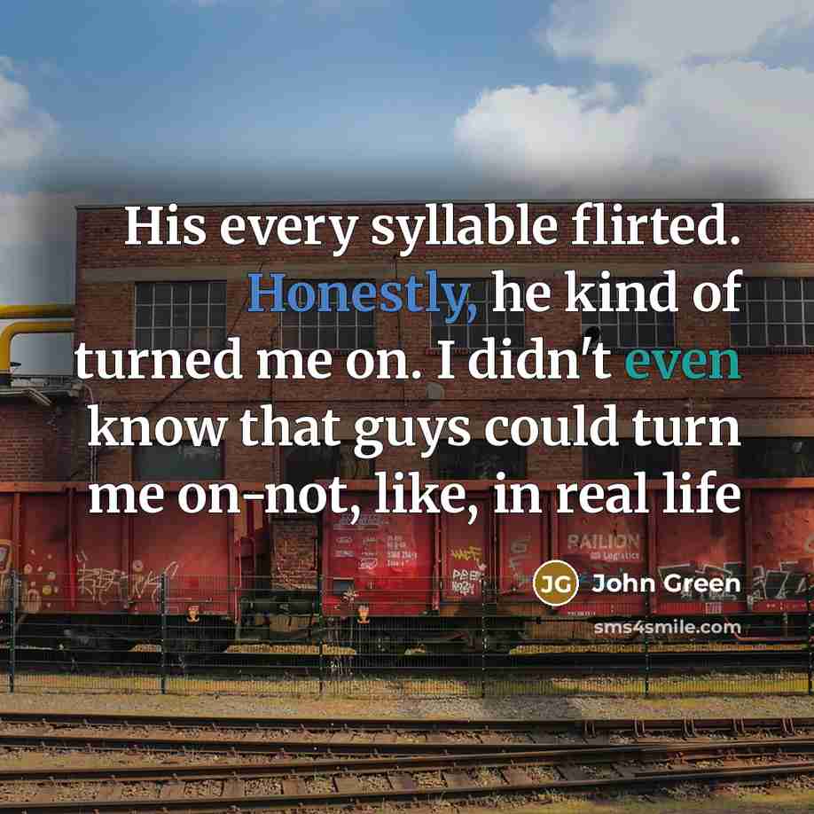 “His every syllable flirted. Honestly, he kind of turned me on. I didn't even know that guys could turn me on-not, like, in real life” quote by John Green