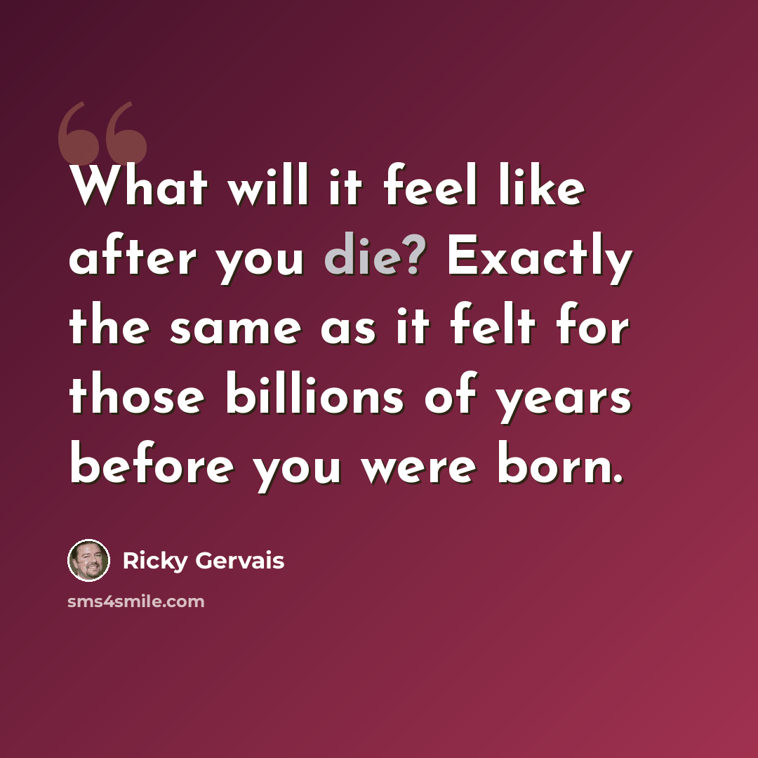 “What will it feel like after you die? Exactly the same as it felt for those billions of years before you were born.” quote by Ricky Gervais