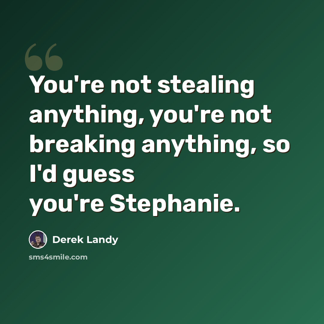 “You're not stealing anything, you're not breaking anything, so I'd guess you're Stephanie.” quote by Derek Landy
