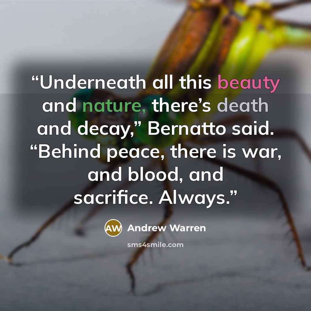 “Underneath all this beauty and nature, there’s death and decay,” Bernatto said. “Behind peace, there is war, and blood, and sacrifice. Always.” quote by Andrew Warren