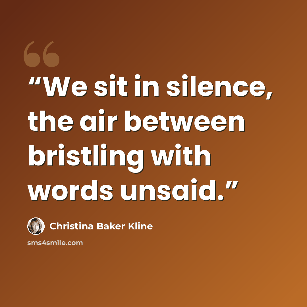 “We sit in silence, the air between bristling with words unsaid.” quote by Christina Baker Kline