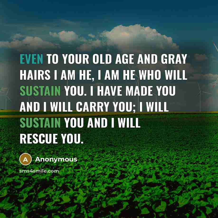 “Even to your old age and gray hairs I am he, I am he who will sustain you. I have made you and I will carry you; I will sustain you and I will rescue you.” quote by Anonymous