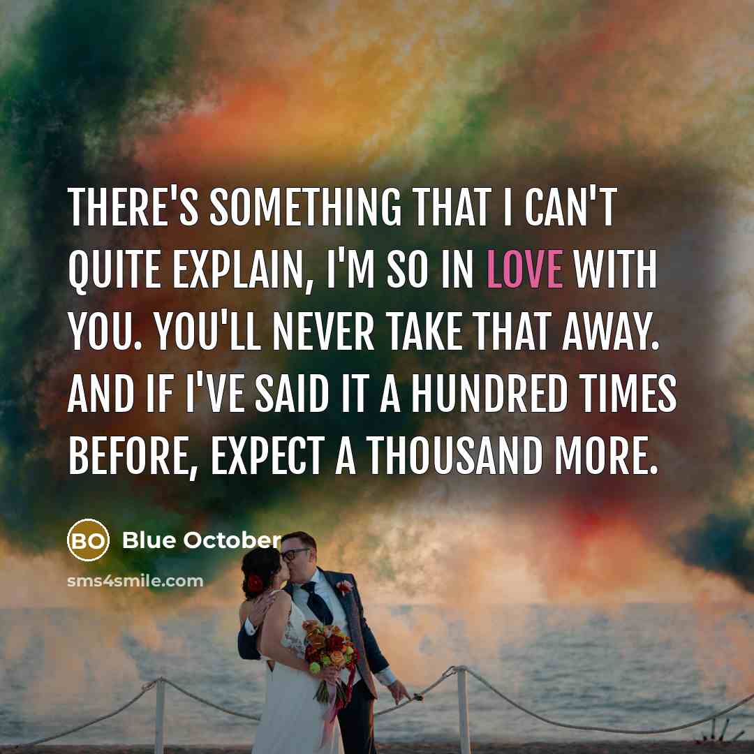 “There's something that I can't quite explain, I'm so in love with you. You'll never take that away. And if I've said it a hundred times before, expect a thousand more.” quote by Blue October