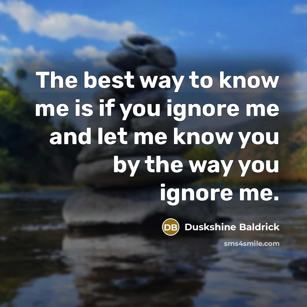 “The best way to know me is if you ignore me and let me know you by the way you ignore me.” quote by Duskshine Baldrick
