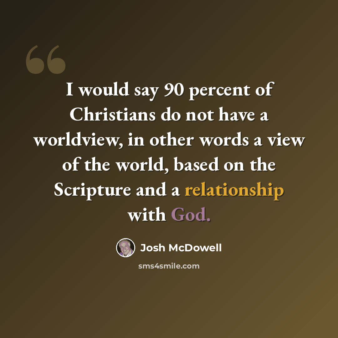 “I would say 90 percent of Christians do not have a worldview, in other words a view of the world, based on the Scripture and a relationship with God.” quote by Josh McDowell