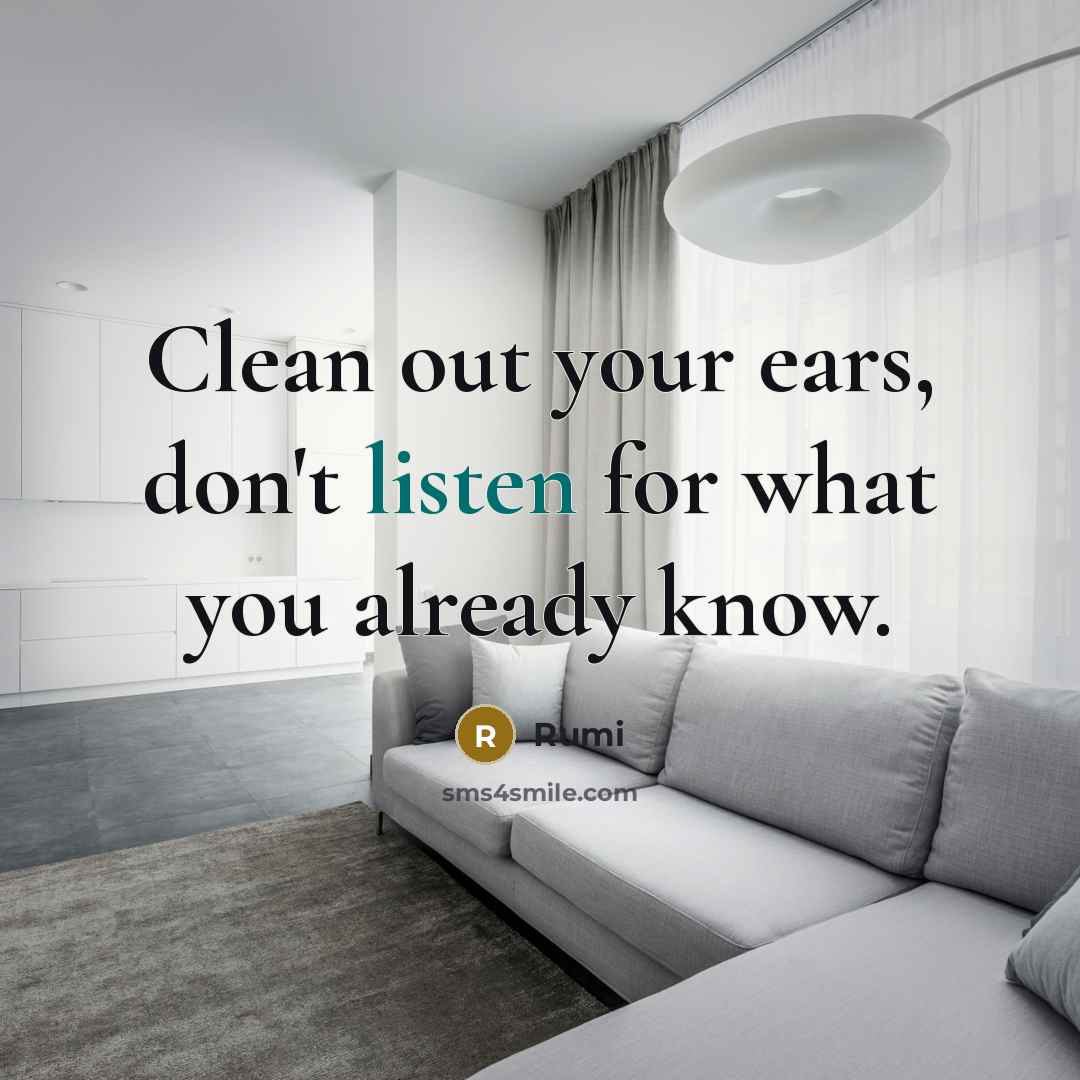“Clean out your ears, don't listen for what you already know.” quote by Rumi