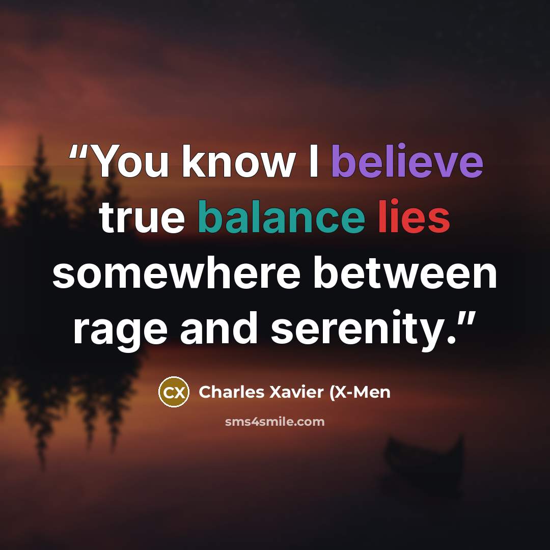 “You know I believe true balance lies somewhere between rage and serenity.” quote by Charles Xavier (X-Men