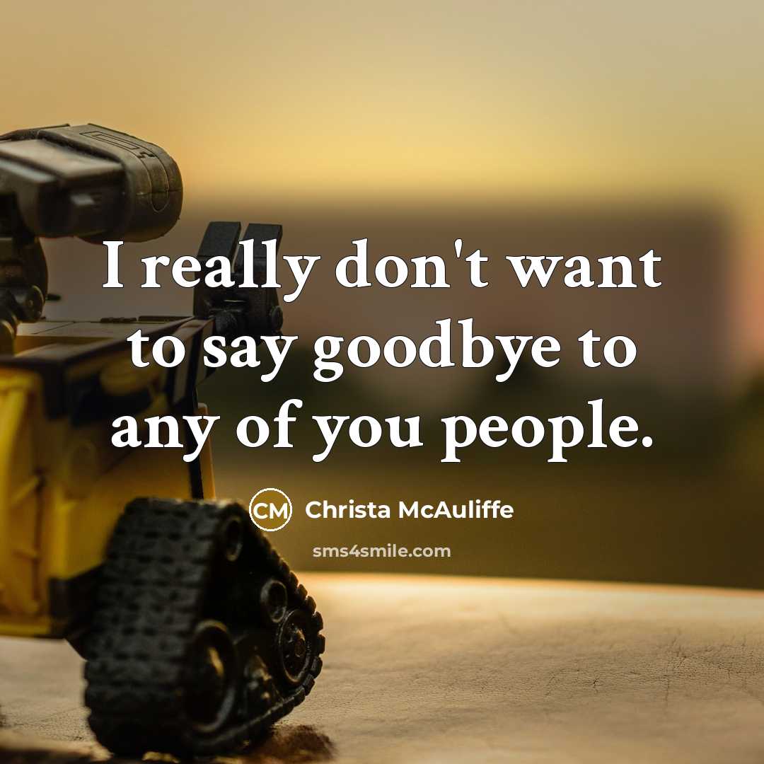 “I really don't want to say goodbye to any of you people.” quote by Christa McAuliffe