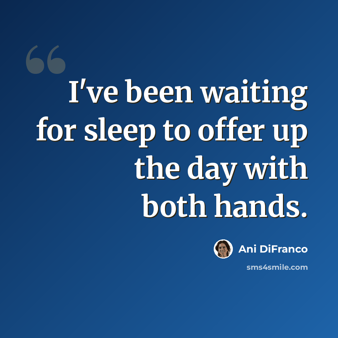 “I've been waiting for sleep to offer up the day with both hands.” quote by Ani DiFranco