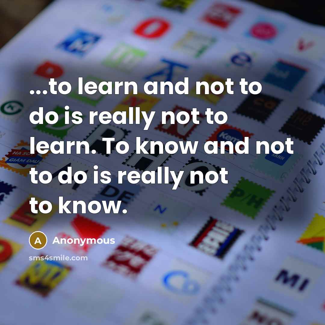 “...to learn and not to do is really not to learn. To know and not to do is really not to know.” quote by Anonymous