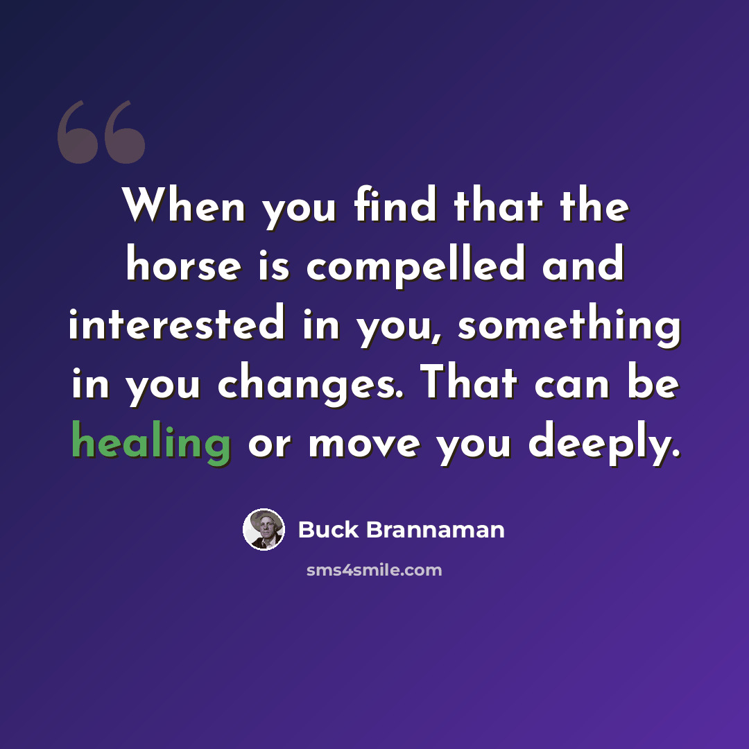“When you find that the horse is compelled and interested in you, something in you changes. That can be healing or move you deeply.” quote by Buck Brannaman