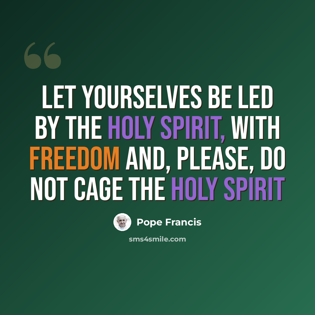 “Let yourselves be led by the Holy Spirit, with freedom and, please, do not cage the Holy Spirit” quote by Pope Francis