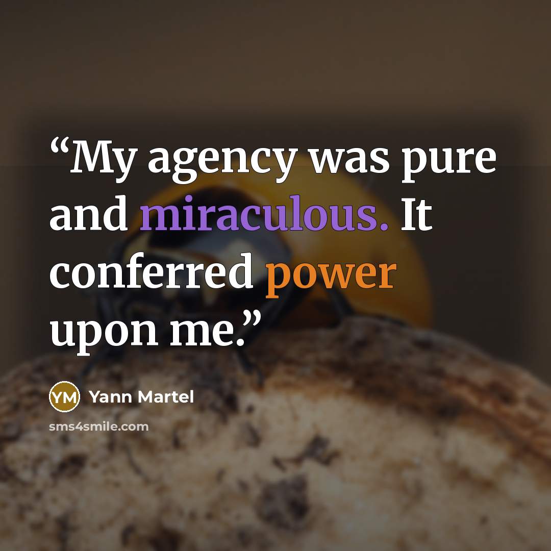 “My agency was pure and miraculous. It conferred power upon me.” quote by Yann Martel