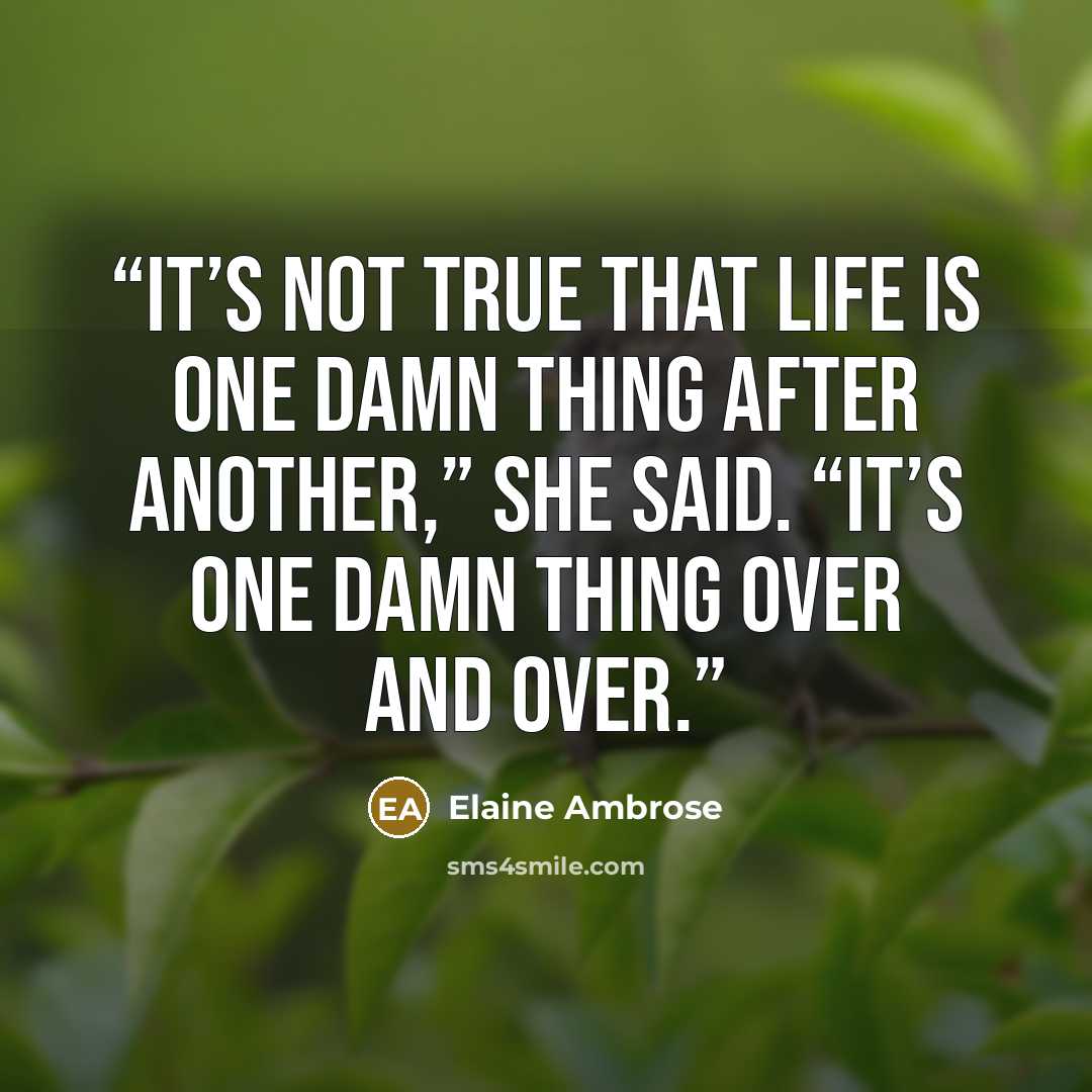 “It’s not true that life is one damn thing after another,” she said. “It’s one damn thing over and over.” quote by Elaine Ambrose