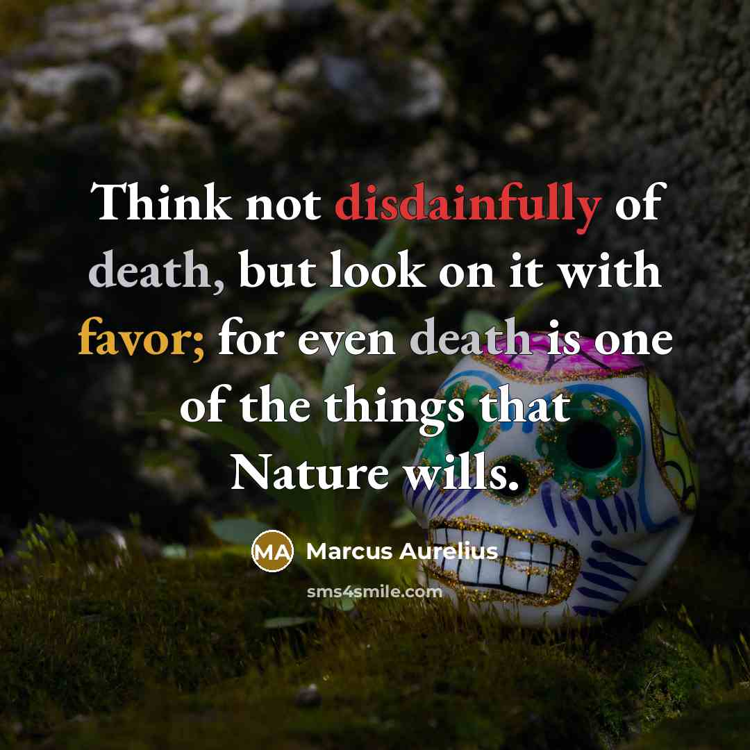 “Think not disdainfully of death, but look on it with favor; for even death is one of the things that Nature wills.” quote by Marcus Aurelius