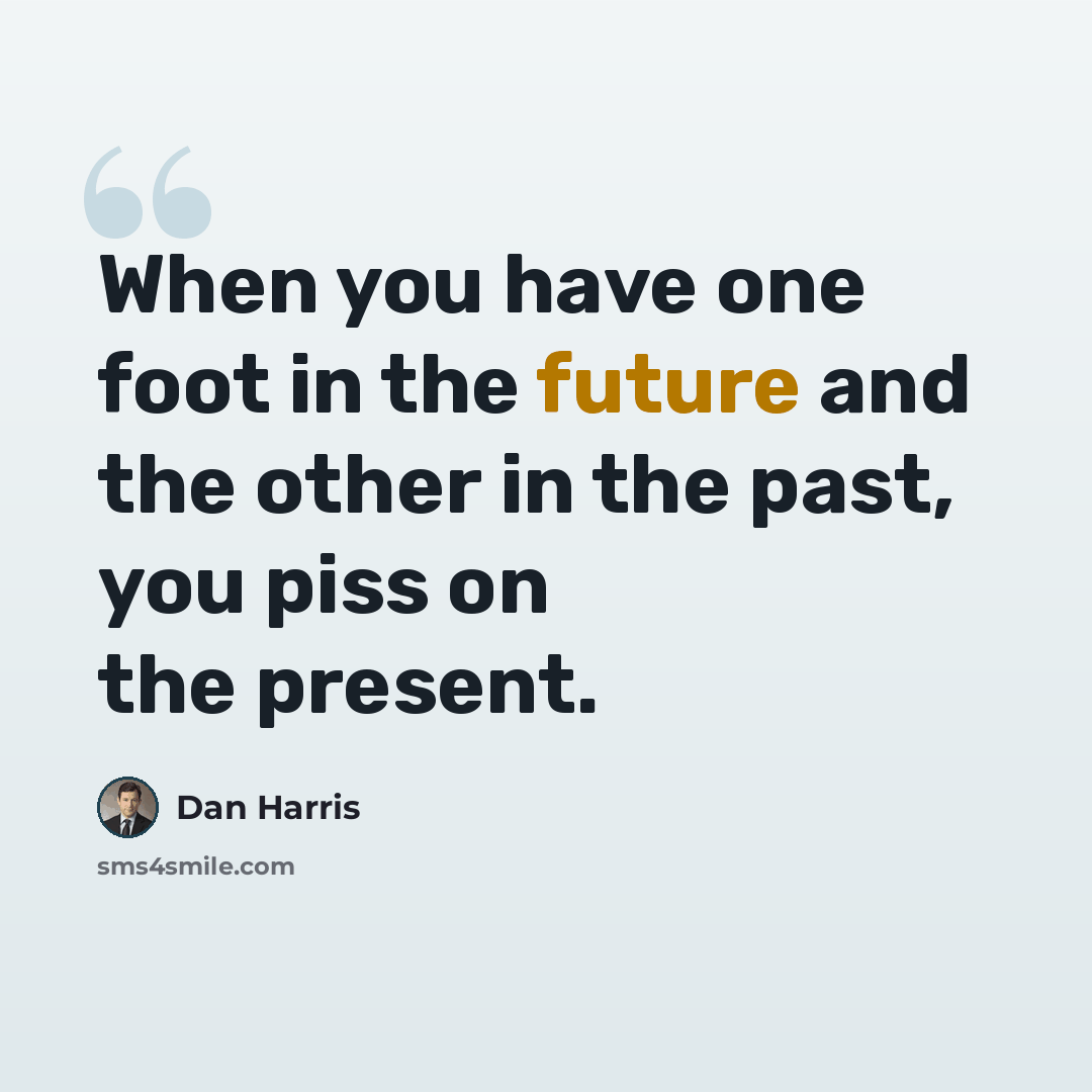 “When you have one foot in the future and the other in the past, you piss on the present.” quote by Dan Harris