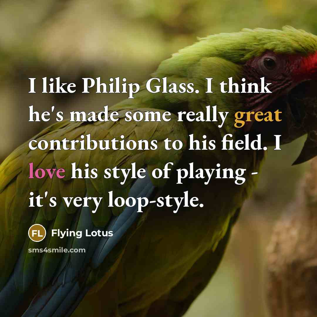 “I like Philip Glass. I think he's made some really great contributions to his field. I love his style of playing - it's very loop-style.” quote by Flying Lotus