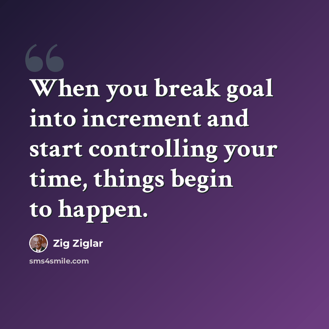 “When you break goal into increment and start controlling your time, things begin to happen.” quote by Zig Ziglar