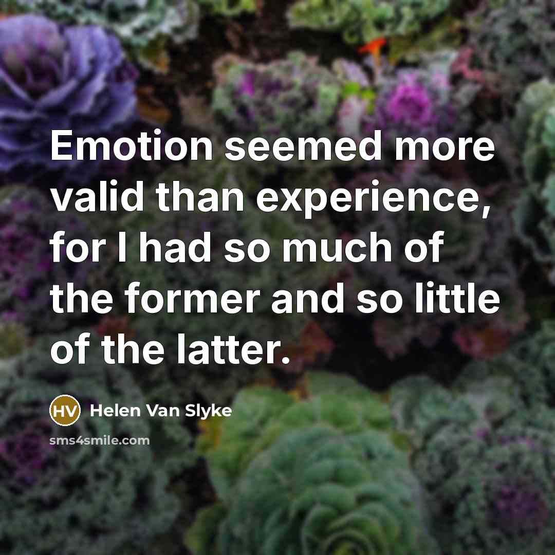 “Emotion seemed more valid than experience, for I had so much of the former and so little of the latter.” quote by Helen Van Slyke