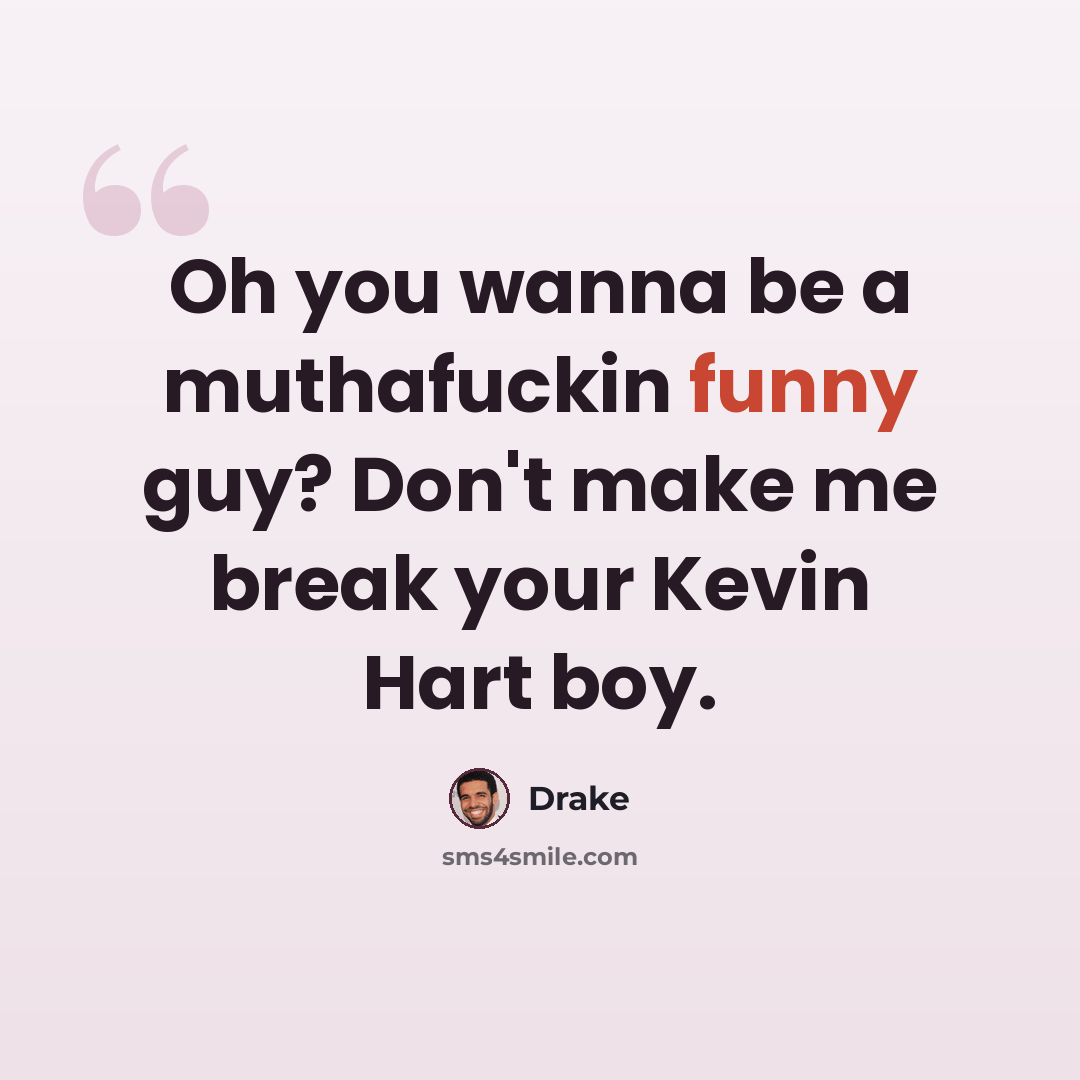 “Oh you wanna be a muthafuckin funny guy? Don't make me break your Kevin Hart boy.” quote by Drake