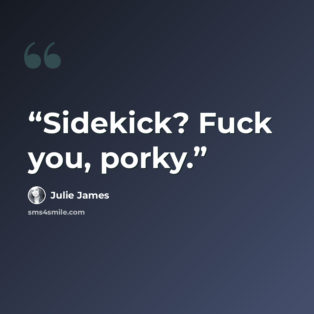 “Sidekick? Fuck you, porky.” quote by Julie James