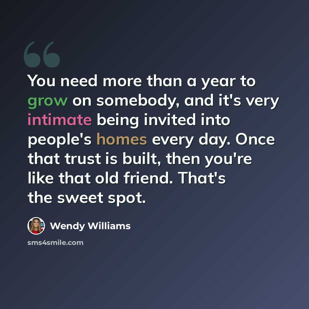 “You need more than a year to grow on somebody, and it's very intimate being invited into people's homes every day. Once that trust is built, then you're like that old friend. That's the sweet spot.” quote by Wendy Williams