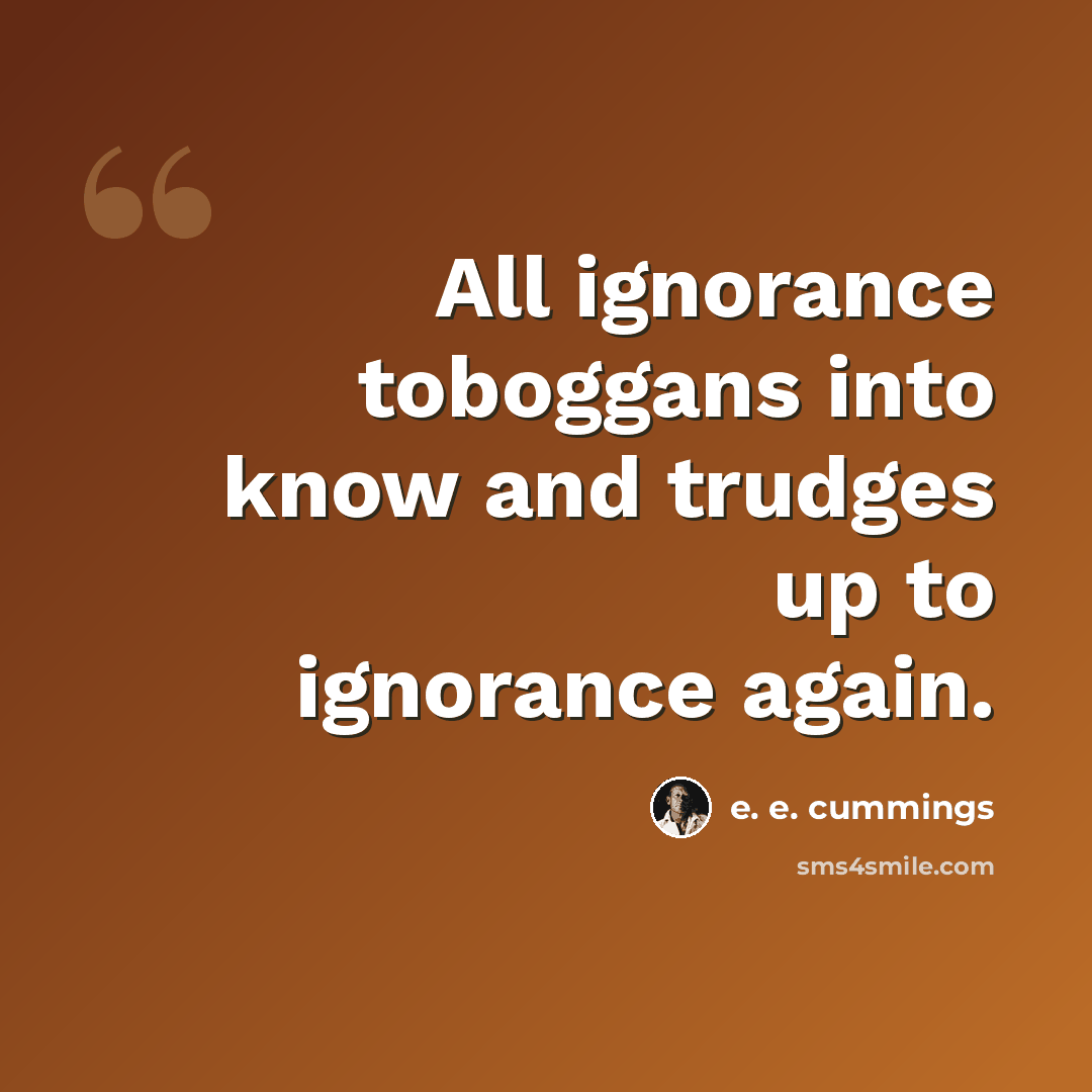 “All ignorance toboggans into know and trudges up to ignorance again.” quote by e. e. cummings