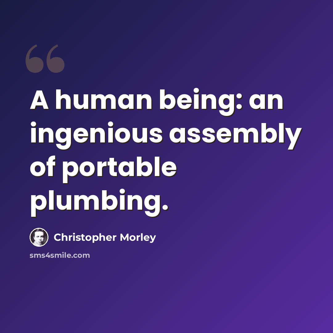 “A human being: an ingenious assembly of portable plumbing.” quote by Christopher Morley