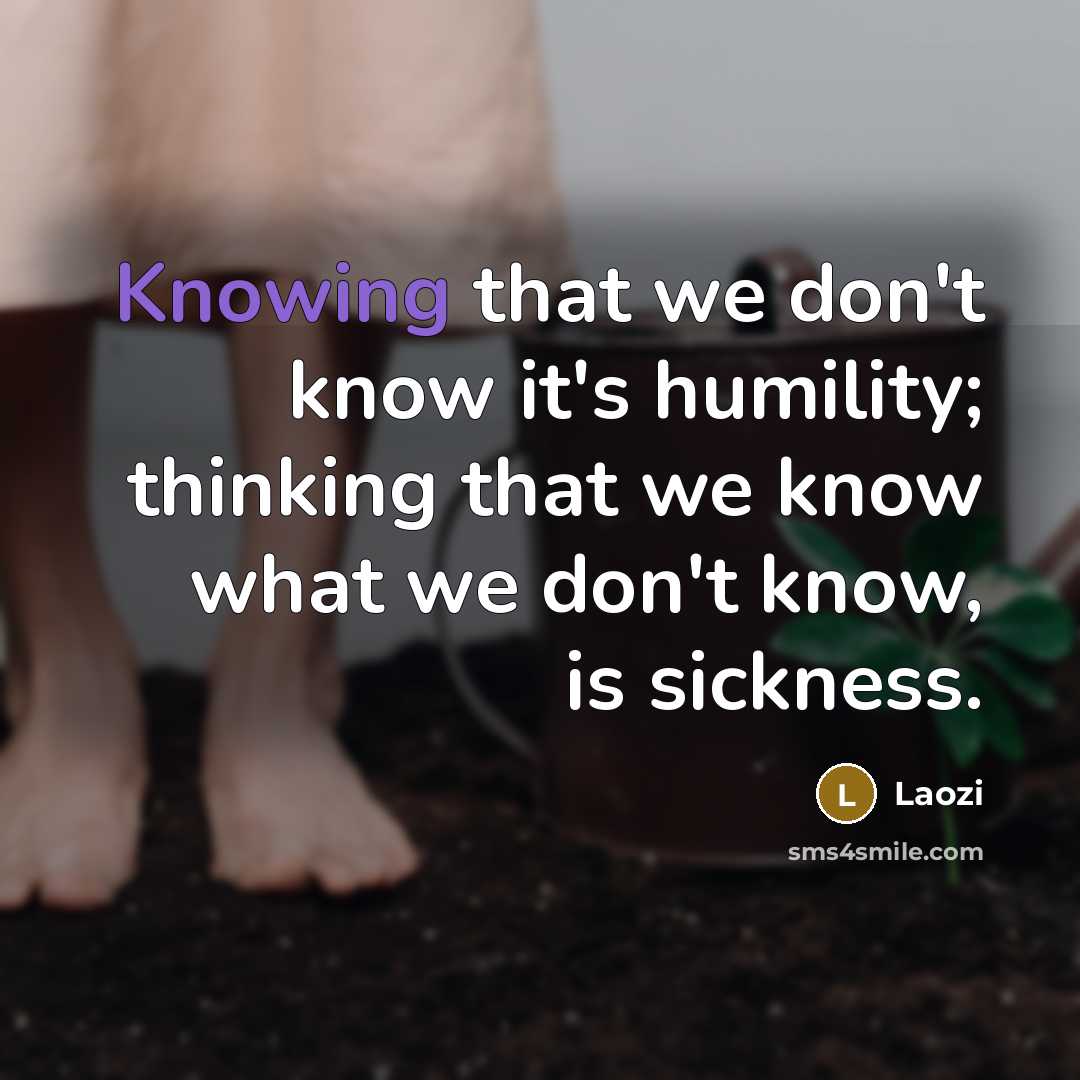 “Knowing that we don't know it's humility; thinking that we know what we don't know, is sickness.” quote by Laozi
