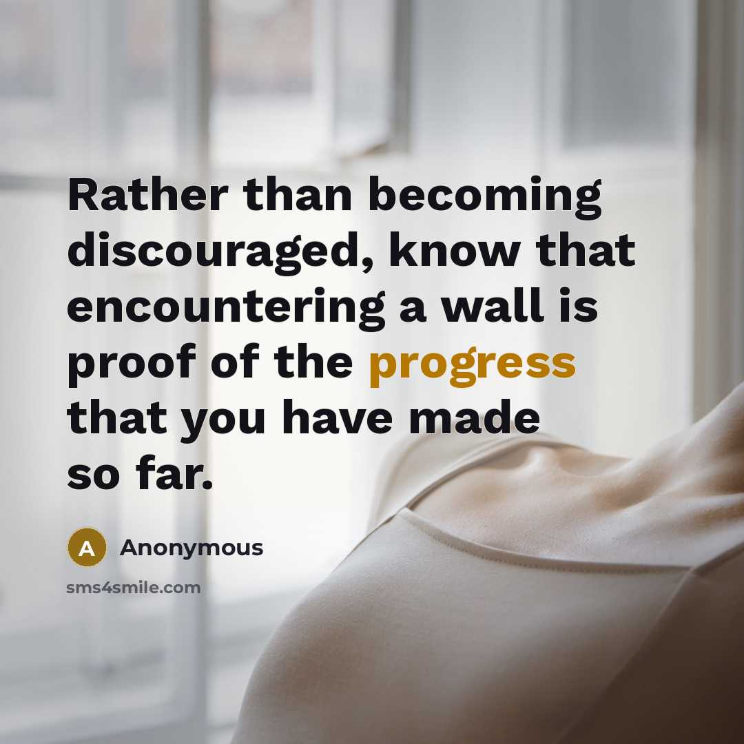“Rather than becoming discouraged, know that encountering a wall is proof of the progress that you have made so far.” quote by Anonymous