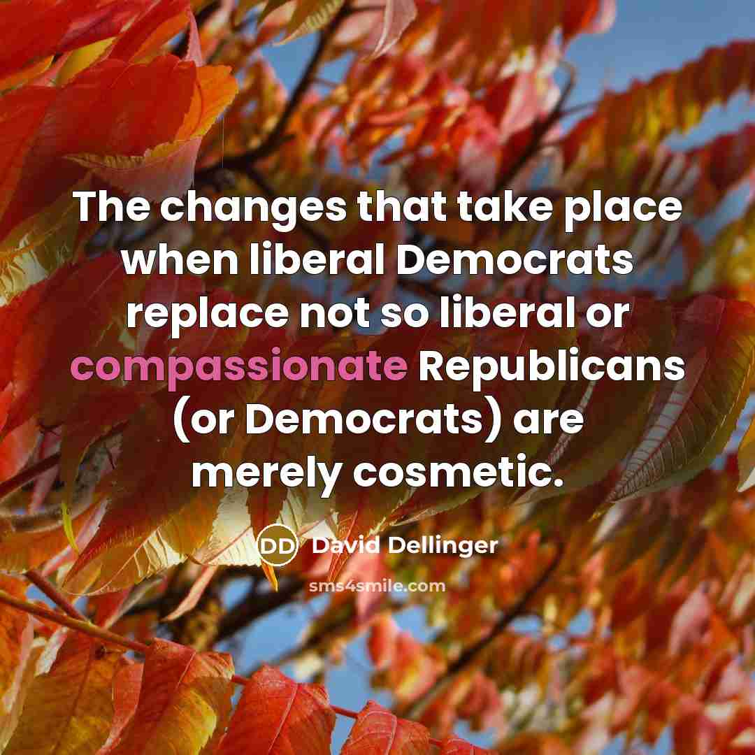 “The changes that take place when liberal Democrats replace not so liberal or compassionate Republicans (or Democrats) are merely cosmetic.” quote by David Dellinger