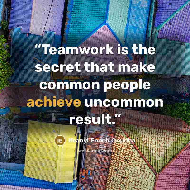 “Teamwork is the secret that make common people achieve uncommon result.” quote by Ifeanyi Enoch Onuoha