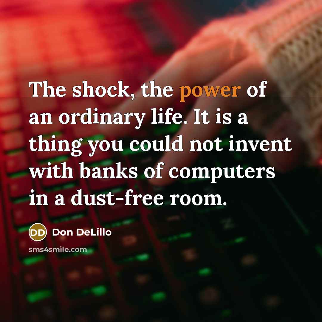 “The shock, the power of an ordinary life. It is a thing you could not invent with banks of computers in a dust-free room.” quote by Don DeLillo