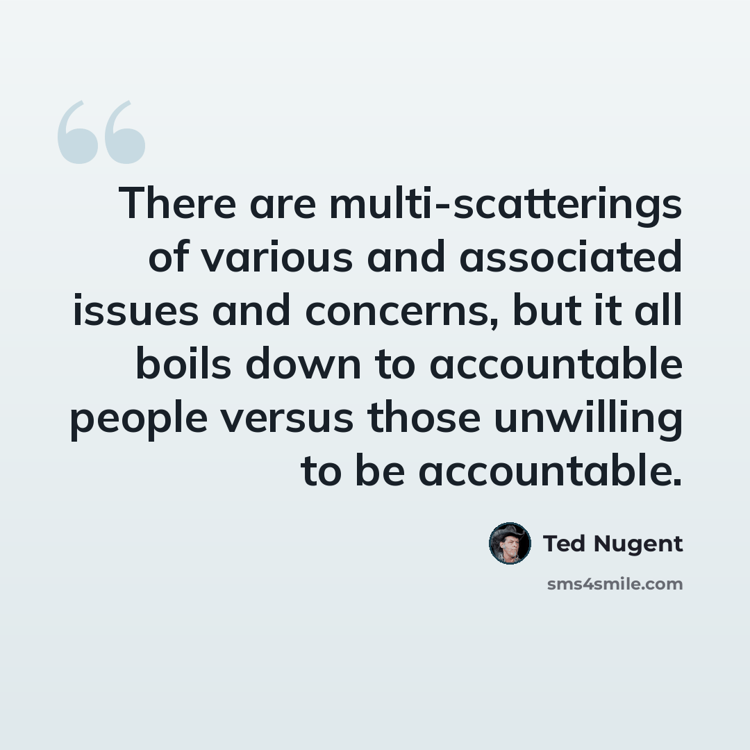 “There are multi-scatterings of various and associated issues and concerns, but it all boils down to accountable people versus those unwilling to be accountable.” quote by Ted Nugent