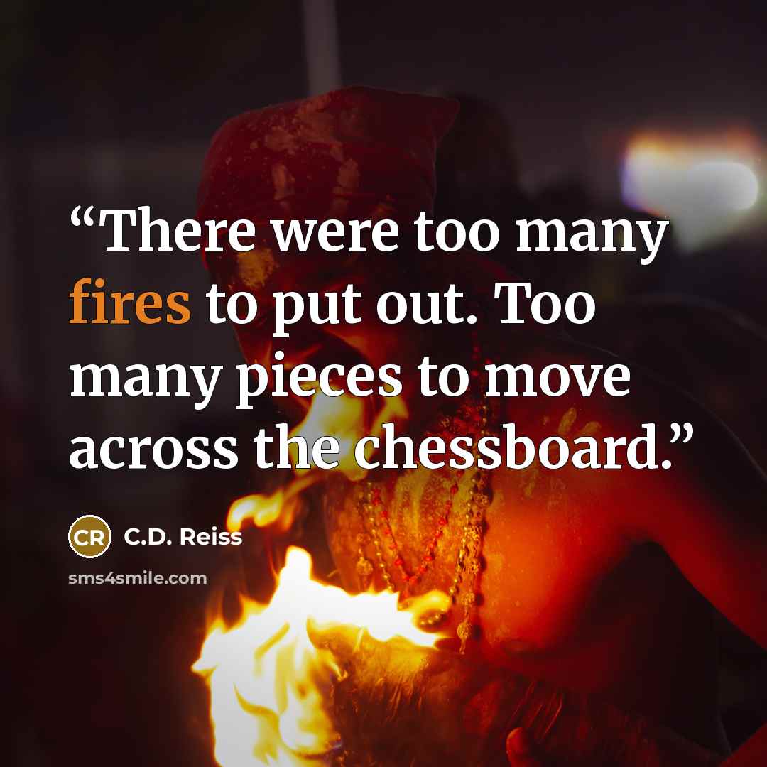 “There were too many fires to put out. Too many pieces to move across the chessboard.” quote by C.D. Reiss