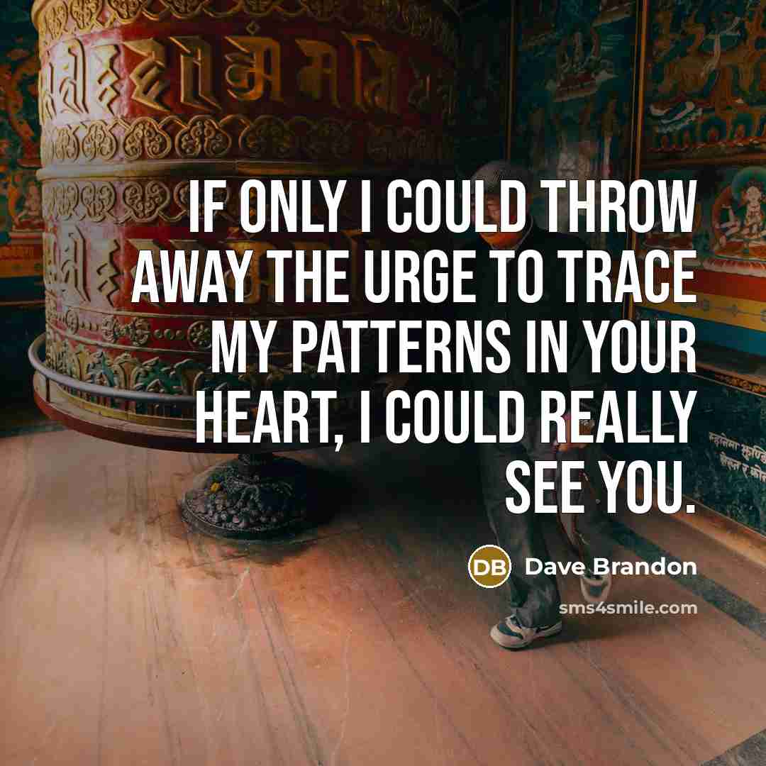 “If only I could throw away the urge to trace my patterns in your heart, I could really see you.” quote by Dave Brandon
