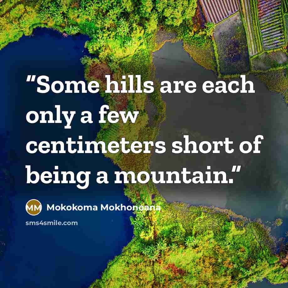 “Some hills are each only a few centimeters short of being a mountain.” quote by Mokokoma Mokhonoana