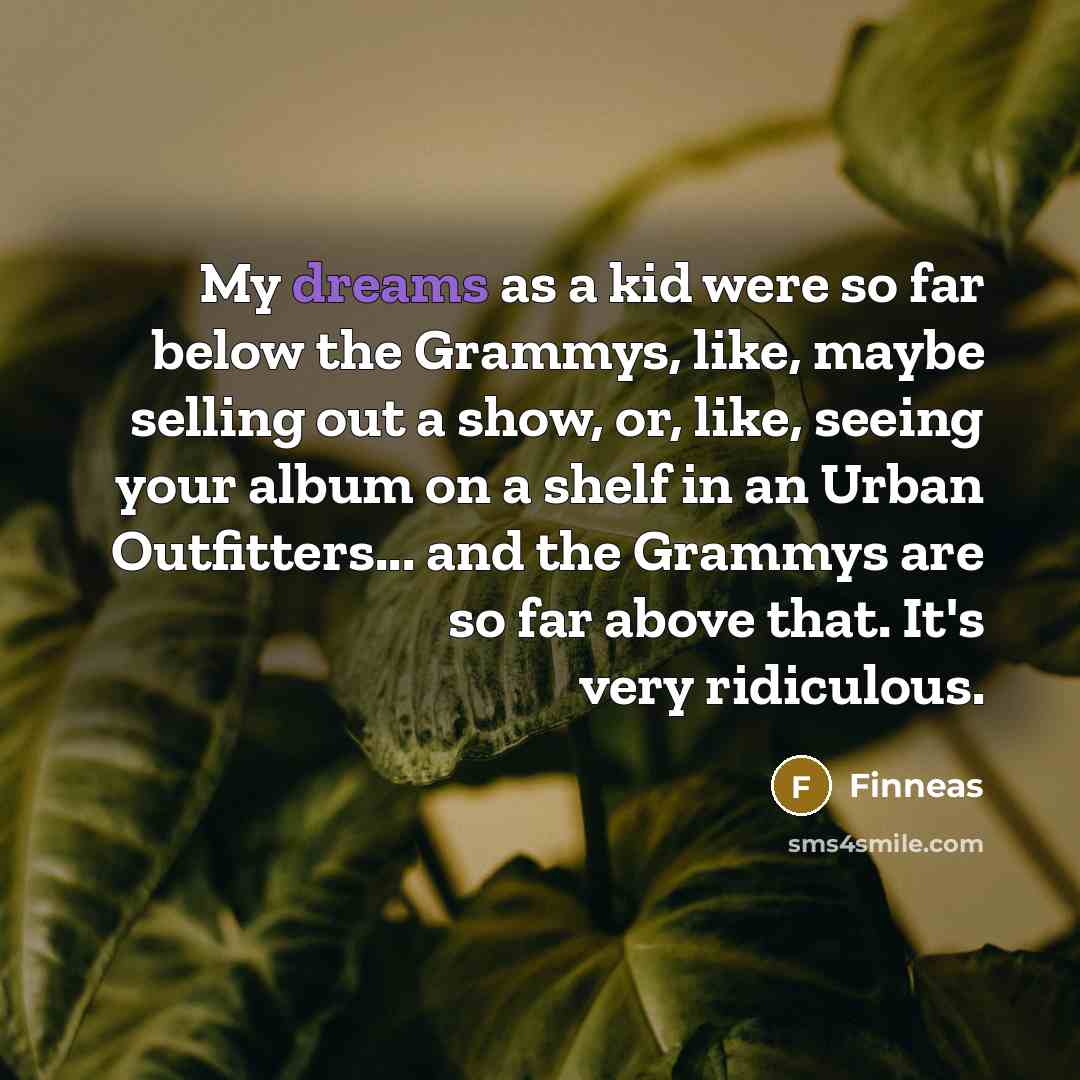 “My dreams as a kid were so far below the Grammys, like, maybe selling out a show, or, like, seeing your album on a shelf in an Urban Outfitters... and the Grammys are so far above that. It's very ridiculous.” quote by Finneas