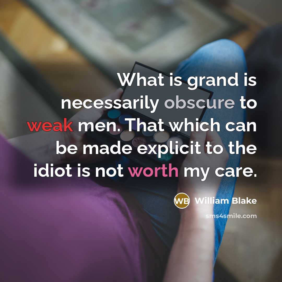 “What is grand is necessarily obscure to weak men. That which can be made explicit to the idiot is not worth my care.” quote by William Blake