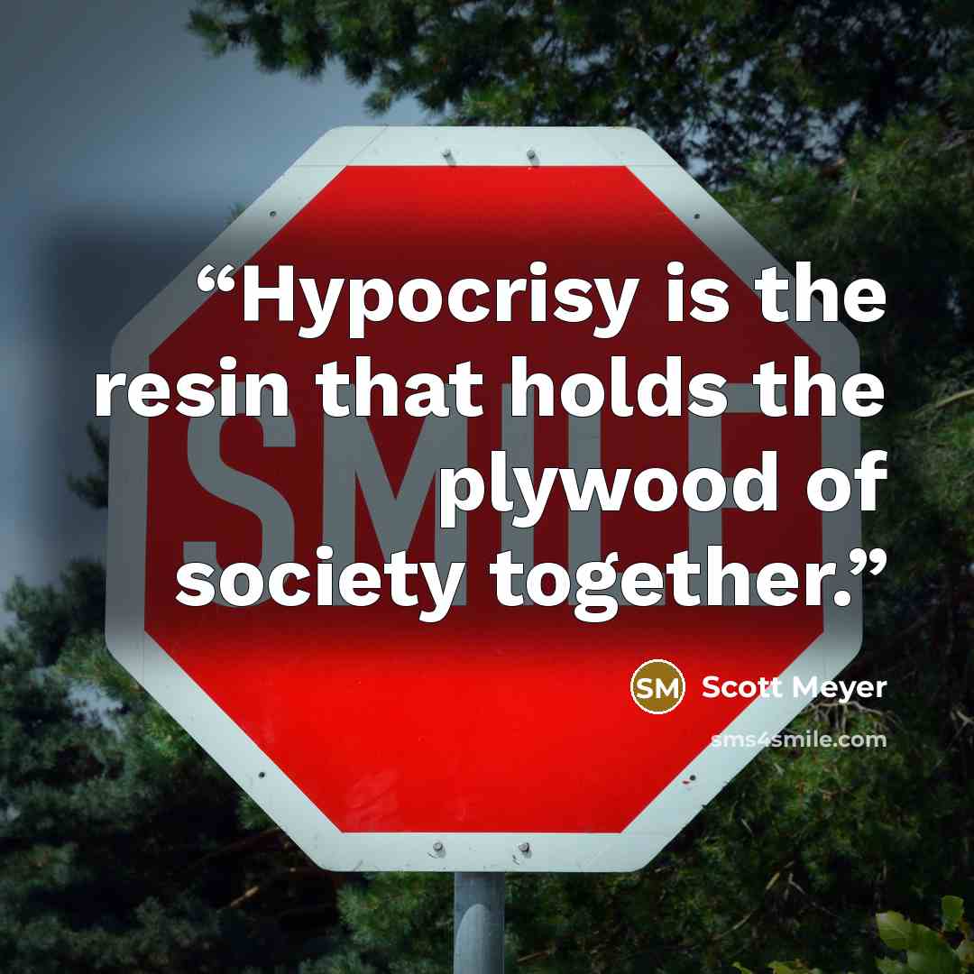“Hypocrisy is the resin that holds the plywood of society together.” quote by Scott Meyer