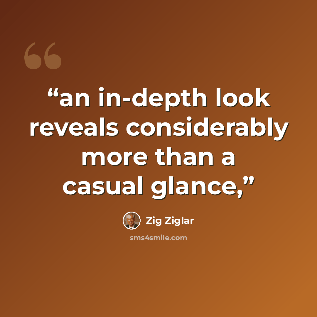 “an in-depth look reveals considerably more than a casual glance,” quote by Zig Ziglar