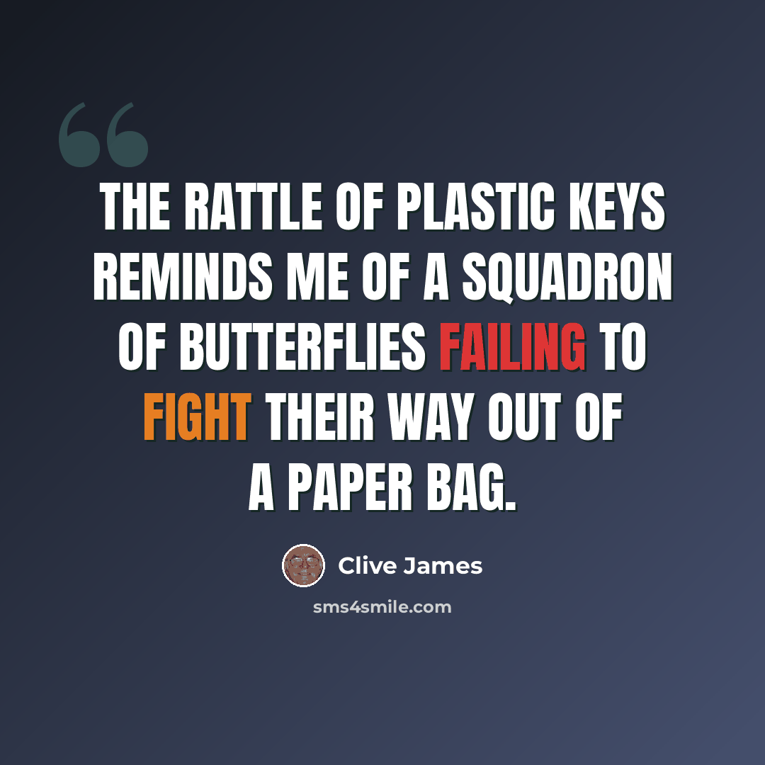 “The rattle of plastic keys reminds me of a squadron of butterflies failing to fight their way out of a paper bag.” quote by Clive James
