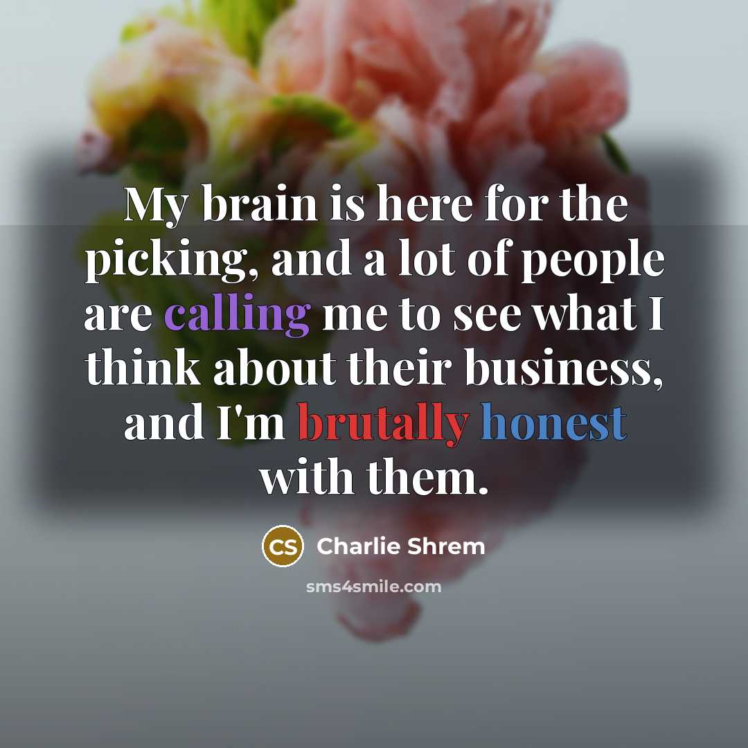 “My brain is here for the picking, and a lot of people are calling me to see what I think about their business, and I'm brutally honest with them.” quote by Charlie Shrem