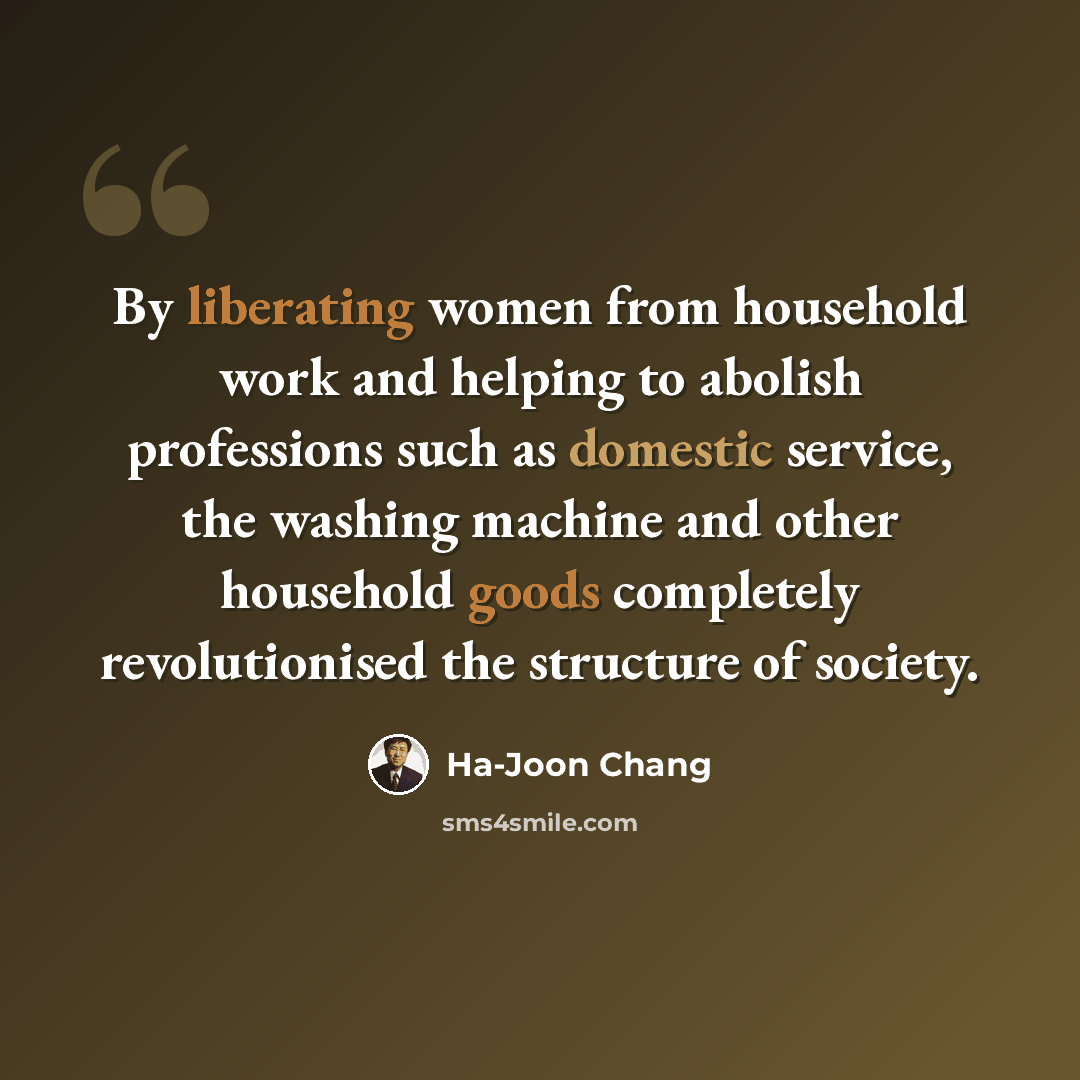 “By liberating women from household work and helping to abolish professions such as domestic service, the washing machine and other household goods completely revolutionised the structure of society.” quote by Ha-Joon Chang