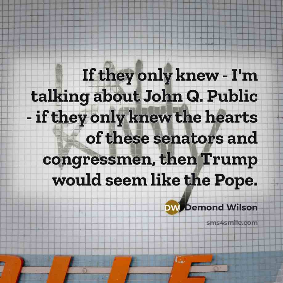 “If they only knew - I'm talking about John Q. Public - if they only knew the hearts of these senators and congressmen, then Trump would seem like the Pope.” quote by Demond Wilson
