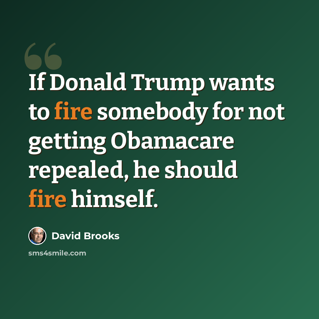 “If Donald Trump wants to fire somebody for not getting Obamacare repealed, he should fire himself.” quote by David Brooks